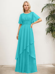 A-line Scoop Floor-Length Chiffon Mother of the Bride Dress With Pleated Sequins Beading