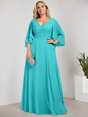 A-line V-Neck Floor-Length Chiffon Lace Mother of the Bride Dress With Sequins Beading