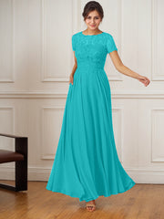 A-Line Boat-Neck Floor-Length Sequins Chiffon Mother of the Bride Dress