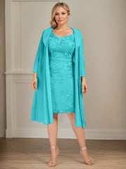 Sheath/Column V-Neck Knee-Length Lace Chiffon Mother of the Bride Dress