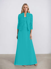 Sheath/Column Square Neck Floor-Length Chiffon Mother of the Bride Dress