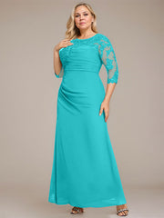 A-line Scoop Floor-Length Chiffon Lace Mother of the Bride Dress With Sequins Beading Pleated
