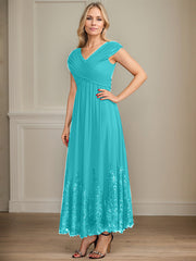 A-line V-Neck Ankle-Length Chiffon Mother of the Bride Dress With Bow Sequins Appliques Lace