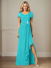 Dark Navy A-Line Side Slit Chiffon Dress Mother of the Bride Dress