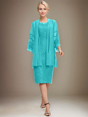 Sheath/Column Scoop Knee-Length Lace Mother of the Bride Dress With Sequins Beading