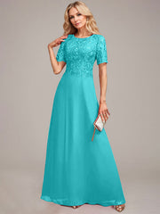 A-Line Round Neck Sequin Mother of Bride Dress With Appliques