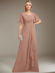 A-line Asymmetrical Floor-Length Chiffon Mother of the Bride Dress With Pleated Beading Sequins