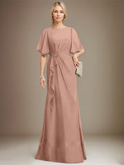 A-line Scoop Floor-Length Chiffon Mother of the Bride Dress With Cascading Ruffles Beading Sequins