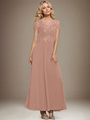 A-line Scoop Illusion Ankle-Length Lace Chiffon Mother of the Bride Dress With Sequins