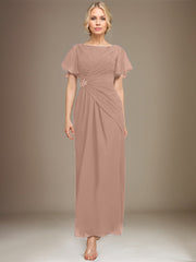 A-line Scoop Ankle-Length Chiffon Mother of the Bride Dress With Beading Pleated
