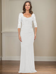 Sheath/Column Square Neckline 3/4 Sleeves Floor-Length Jersey Mother Of The Bride Dresses With Lace