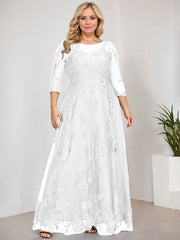 A-line Scoop Illusion Floor-Length Tulle Lace Mother of the Bride Dress With Sequins