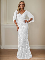 Sheath V-Neck Floor-Length Tulle Mother of the Bride Dress