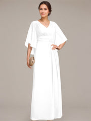 Sheath/Column V-Neck Floor-Length Chiffon Mother of the Bride Dress With Pleated Sequins Beading