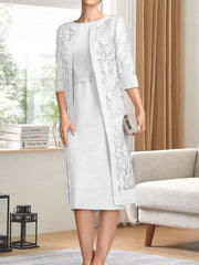 Sheath/Column Scoop Knee-Length Chiffon Mother of the Bride Dress With Pleated Sequins