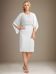 Sheath/Column V-Neck Knee-Length Lace Chiffon Mother of the Bride Dress With Sequins
