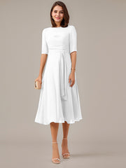 A-Line Boat-neck Pleated Chiffon Mother of the Bride Dress