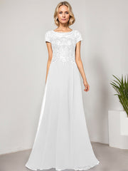 A-line Scoop Illusion Floor-Length Lace Chiffon Evening Dress With Sequins