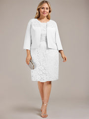 Sheath/Column Scoop Knee-Length Chiffon Lace Mother of the Bride Dress With Beading