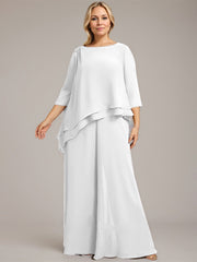 Separates Jumpsuit/Pantsuit Scoop Floor-Length Chiffon Mother of the Bride Dress With Beading