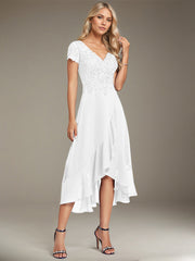 A-line V-Neck Asymmetrical Lace Chiffon Mother of the Bride Dress