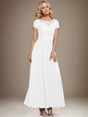 A-line Scoop Illusion Ankle-Length Lace Chiffon Mother of the Bride Dress With Sequins