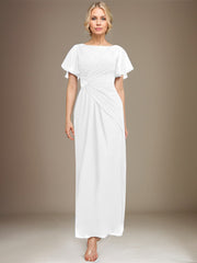 A-line Scoop Ankle-Length Chiffon Mother of the Bride Dress With Beading Pleated
