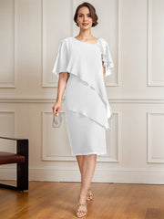 Sheath/Column Asymmetrical Knee-Length Chiffon Mother of the Bride Dress With Sequins Beading