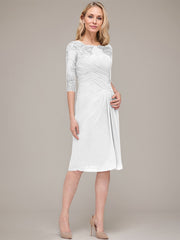Sheath/Column Knee-Length Chiffon Mother of the Bride Dress With Jacket Appliqued Pleated