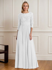 A-Line Scoop Floor-Length Sequins Chiffon Mother of the Bride Dress