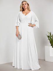 A-line V-Neck Floor-Length Chiffon Lace Mother of the Bride Dress With Sequins Beading