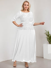 A-line Scoop Illusion Ankle-Length Chiffon Lace Mother of the Bride Dress With Rhinestone Beading