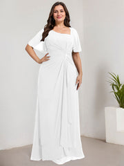 A-line Asymmetrical Floor-Length Chiffon Mother of the Bride Dress With Pleated Sequins Beading