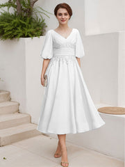 A-Line V-Neck 1/2 Sleeves Chiffon Mother Of The Bride Dresses With Lace