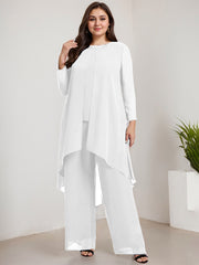 Separates Jumpsuit/Pantsuit Scoop Floor-Length Chiffon Mother of the Bride Dress With Beading Sequins