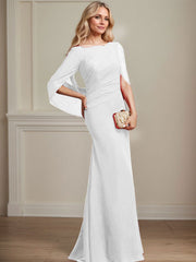 Trumpet/Mermaid Boat Neck Floor-Length Chiffon Mother of the Bride Dress With Pleated