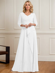 A-line V-Neck Floor-Length Chiffon Mother of the Bride Dress With Pleated Beading