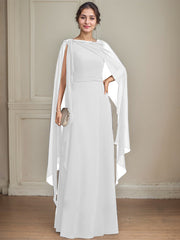 A-line Scoop Floor-Length Chiffon Mother of the Bride Dress With Bow Pleated