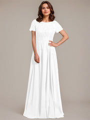 A-line Scoop Illusion Floor-Length Lace Chiffon Mother of the Bride Dress With Sequins