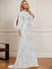 Trumpet/Mermaid Boat Neck Illusion Sweep Train Chiffon Sequin Evening Dress