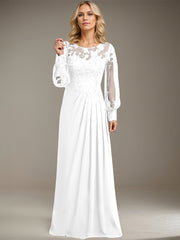Sheath/Column Scoop Illusion Floor-Length Lace Chiffon Mother of the Bride Dress With Pleated Sequins