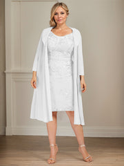 Sheath/Column V-Neck Knee-Length Lace Chiffon Mother of the Bride Dress