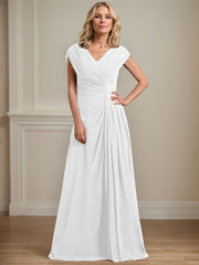 A-line V-Neck Floor-Length Chiffon Mother of the Bride Dress With Pleated Sequins Beading