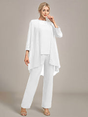 Navy Long Sleeves 3 Pieces Mother of the Bride Pant Suits