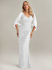 Mermaid V-Neck Floor-Length Chiffon Mother of the Bride Dress
