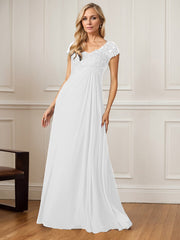 A-Line V-Neck Floor-Length Chiffon Mother of the Bride Dress
