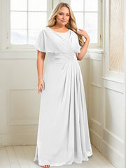 A-line Scoop Floor-Length Chiffon Mother of the Bride Dress With Pleated Beading