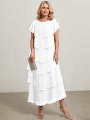 A-line Scoop Asymmetrical Chiffon Mother of the Bride Dress With Ruffle