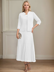 Separates A-line Scoop Tea-Length Chiffon Mother of the Bride Dress With Sequins Beading