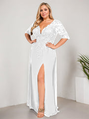 Sheath/Column V-Neck Floor-Length Lace Chiffon Mother of the Bride Dress With Sequins